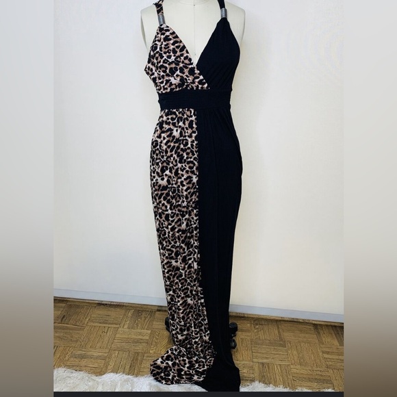 Lascana Venus half Animal Print half Black Maxi Criss Cross Bust & Elastic Waist - Picture 7 of 11